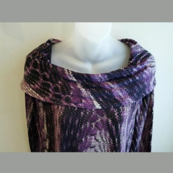 3/$20 Laura Cowl Neck Snake Print Knit Light Sweater Fall Pullover Purple Python - Picture 6 of 11